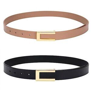Womens Leather Belt Skinny Waist Belt Gold Buckle Dress Jeans Pants Adjustable